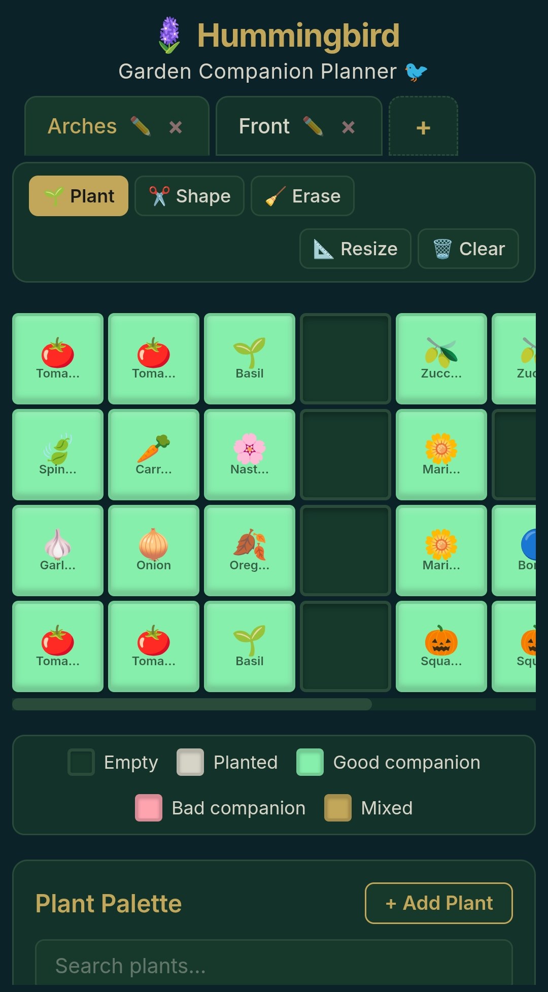 Hummingbird — a full garden with multiple tabs